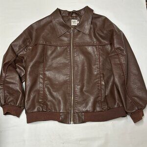 Princess Polly Goldsmith Faux Leather Bomber Jacket Brown Size 2